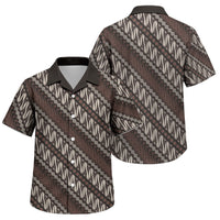 Yogyakarta Parang Batik Motifs Family Matching Off Shoulder Short Dress and Hawaiian Shirt Indonesian Traditional Pattern LT01 Son's Shirt Brown - Polynesian Pride