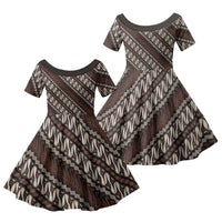 Yogyakarta Parang Batik Motifs Family Matching Summer Maxi Dress and Hawaiian Shirt Indonesian Traditional Pattern LT01 Daughter's Dress Brown - Polynesian Pride