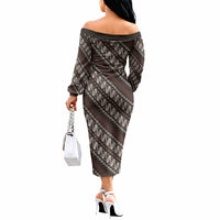 Yogyakarta Parang Batik Motifs Off The Shoulder Long Sleeve Dress Indonesian Traditional Pattern LT01 - Polynesian Pride