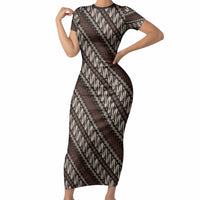Yogyakarta Parang Batik Motifs Short Sleeve Bodycon Dress Indonesian Traditional Pattern LT01 Long Dress Brown - Polynesian Pride