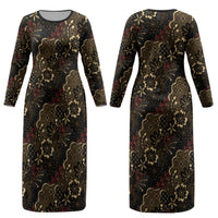 Batik Sekar Jagad Couples Matching Long Sleeve Bodycon Dress and Long Sleeve Button Shirt Indonesian Traditional Pattern LT01 - Polynesian Pride