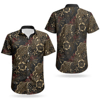 Batik Sekar Jagad Couples Matching Off The Shoulder Long Sleeve Dress and Hawaiian Shirt Indonesian Traditional Pattern LT01 - Polynesian Pride