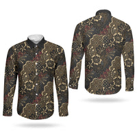 Batik Sekar Jagad Couples Matching Off The Shoulder Long Sleeve Dress and Long Sleeve Button Shirt Indonesian Traditional Pattern LT01 - Polynesian Pride
