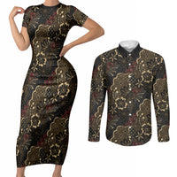 Batik Sekar Jagad Couples Matching Short Sleeve Bodycon Dress and Long Sleeve Button Shirt Indonesian Traditional Pattern LT01 Black - Polynesian Pride