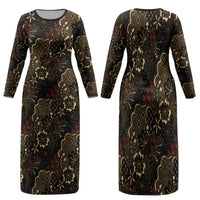Batik Sekar Jagad Family Matching Long Sleeve Bodycon Dress and Hawaiian Shirt Indonesian Traditional Pattern LT01 Mom's Dress Black - Polynesian Pride