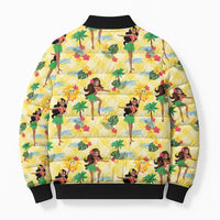 Hawaii Hula Girl Tropical Bomber Puffer Jacket Yellow Palaka