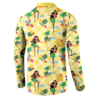 Hawaii Hula Girl Tropical Button Sweatshirt Yellow Palaka