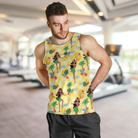 Hawaii Hula Girl Tropical Men Tank Top Yellow Palaka