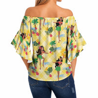 Hawaii Hula Girl Tropical Off Shoulder Wrap Waist Top Yellow Palaka LT01 - Polynesian Pride