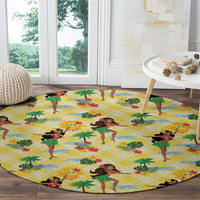 Hawaii Hula Girl Tropical Round Carpet Yellow Palaka