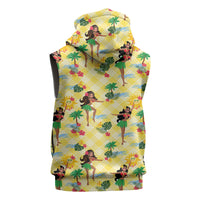 Hawaii Hula Girl Tropical Sleeveless Zip Hoodie Yellow Palaka