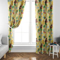 Hawaii Hula Girl Tropical Window Curtain Yellow Palaka