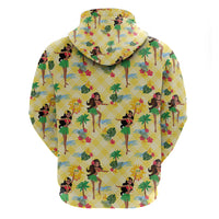 Hawaii Hula Girl Tropical Zip Hoodie Yellow Palaka