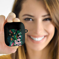 Hawaii Hummingbird Tropical Flowers AirPods Case Dark Green