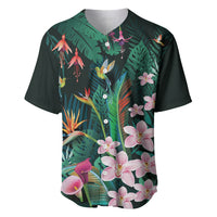 Hawaii Hummingbird Tropical Flowers Baseball Jersey Dark Green