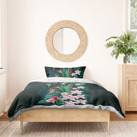 Hawaii Hummingbird Tropical Flowers Bedding Set Dark Green