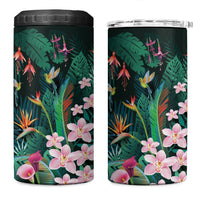 Hawaii Hummingbird Tropical Flowers 4 in 1 Can Cooler Tumbler Dark Green