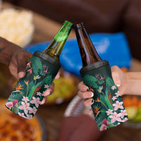 Hawaii Hummingbird Tropical Flowers 4 in 1 Can Cooler Tumbler Dark Green
