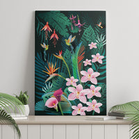 Hawaii Hummingbird Tropical Flowers Canvas Wall Art Dark Green
