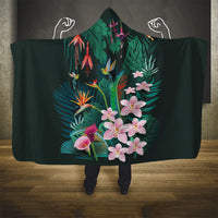 Hawaii Hummingbird Tropical Flowers Hooded Blanket Dark Green