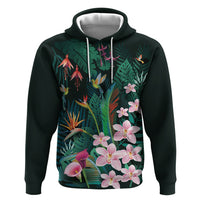 Hawaii Hummingbird Tropical Flowers Hoodie Dark Green