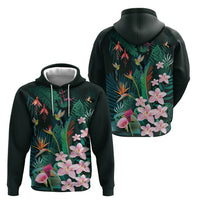 Hawaii Hummingbird Tropical Flowers Hoodie Dark Green