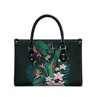 Hawaii Hummingbird Tropical Flowers Leather Bag Dark Green