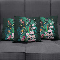 Hawaii Hummingbird Tropical Flowers Pillow Cover Dark Green