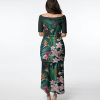 Hawaii Hummingbird Tropical Flowers Puletasi Dark Green