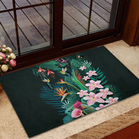 Hawaii Hummingbird Tropical Flowers Rubber Doormat Dark Green