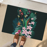 Hawaii Hummingbird Tropical Flowers Rubber Doormat Dark Green
