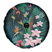 Hawaii Hummingbird Tropical Flowers Spare Tire Cover Dark Green