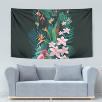 Hawaii Hummingbird Tropical Flowers Tapestry Dark Green