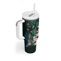 Hawaii Hummingbird Tropical Flowers Tumbler With Handle Dark Green
