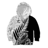 Custom New Zealand Silver Fern Rugby Kid Hoodie Aotearoa Maori Black Version LT01 - Polynesian Pride
