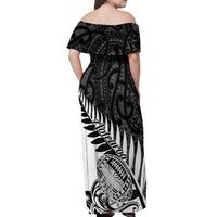 New Zealand Silver Fern Rugby Off Shoulder Maxi Dress Aotearoa Maori White Version LT01 - Polynesian Pride