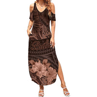 Bula Fiji Masi Summer Maxi Dress Fijian Tapa Vintage Dark Brown Version LT01 Women Brown - Polynesian Pride