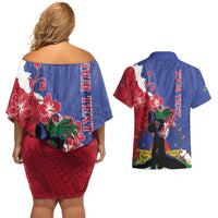 Personalised Haiti Le Marron Inconnu Couples Matching Off Shoulder Short Dress and Hawaiian Shirt Dashiki Mix Polynesian Pattern