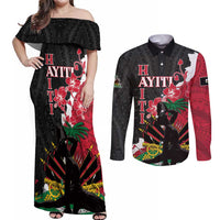 Personalised Ayiti Neg Marron Couples Matching Off Shoulder Maxi Dress and Long Sleeve Button Shirt Dashiki Mix Polynesian Pattern