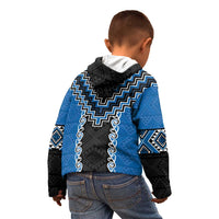 Blue Niho Taniwha Mix Poutama Kid Hoodie Unique Taniko Aotearoa
