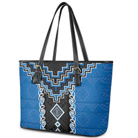 Blue Niho Taniwha Mix Poutama Leather Tote Bag Unique Taniko Aotearoa