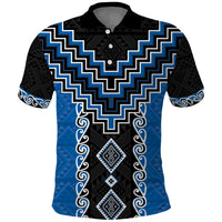 Blue Niho Taniwha Mix Poutama Polo Shirt Unique Taniko Aotearoa