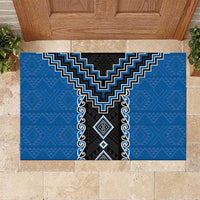 Blue Niho Taniwha Mix Poutama Rubber Doormat Unique Taniko Aotearoa