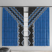 Blue Niho Taniwha Mix Poutama Window Curtain Unique Taniko Aotearoa