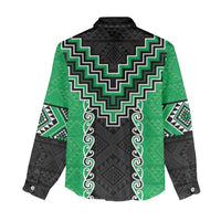 Green Niho Taniwha Mix Poutama Women Casual Shirt Unique Taniko Aotearoa