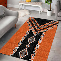 Orange Niho Taniwha Mix Poutama Area Rug Unique Taniko Aotearoa