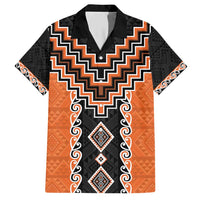 Orange Niho Taniwha Mix Poutama Family Matching Short Sleeve Bodycon Dress and Hawaiian Shirt Unique Taniko Aotearoa
