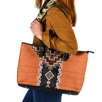 Orange Niho Taniwha Mix Poutama Leather Tote Bag Unique Taniko Aotearoa