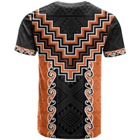 Orange Niho Taniwha Mix Poutama T Shirt Unique Taniko Aotearoa