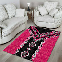 Pink Niho Taniwha Mix Poutama Area Rug Unique Taniko Aotearoa